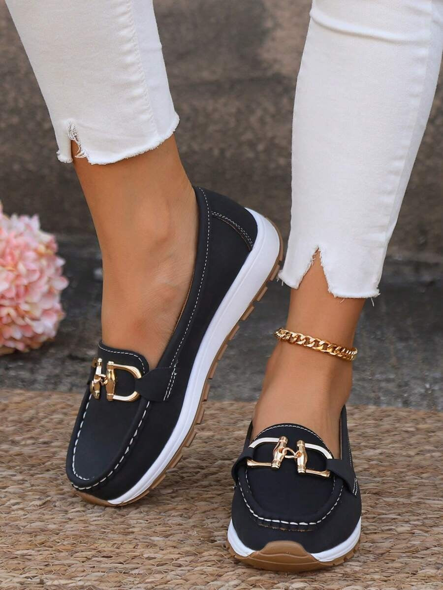 Océane | Mocassin Plateforme Femme Bout Carré Métal