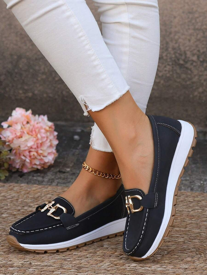 Océane | Mocassin Plateforme Femme Bout Carré Métal