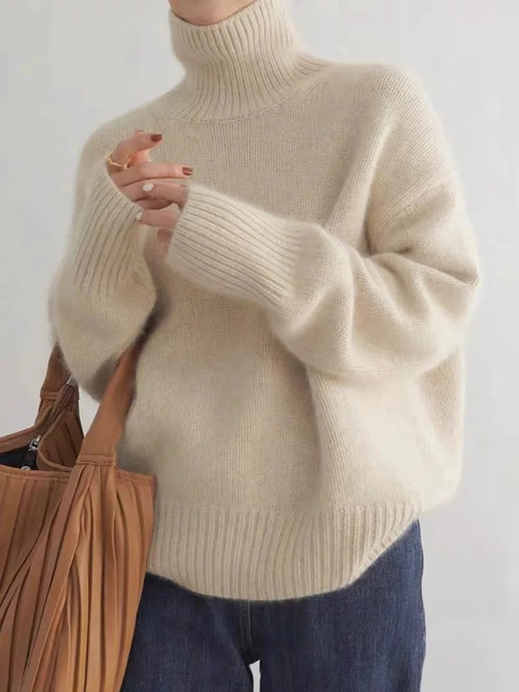 Océane | Pull col Roulé en Cachemire Femme Oversize Manches Larges