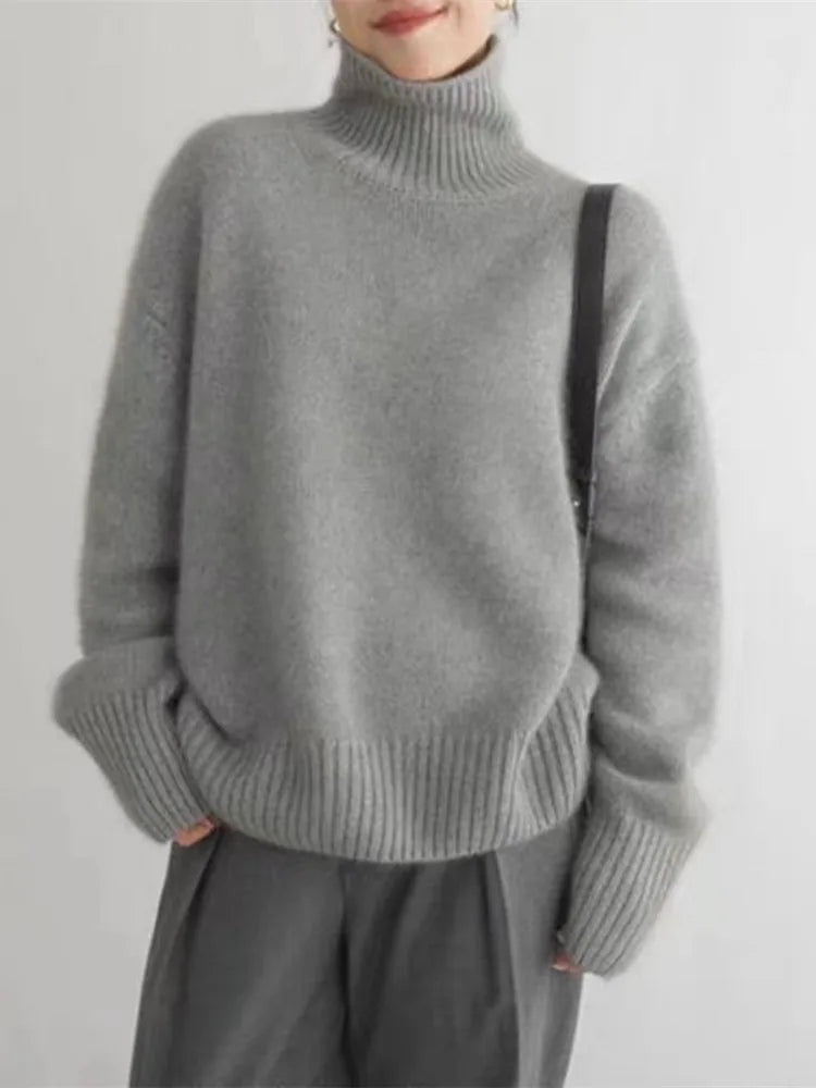 Océane | Pull col Roulé en Cachemire Femme Oversize Manches Larges