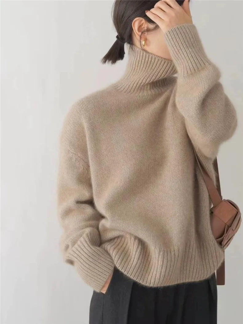 Océane | Pull col Roulé en Cachemire Femme Oversize Manches Larges