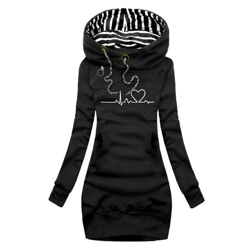 Océane | Pull Grande Taille Femme à Capuche Imprimé Cœur