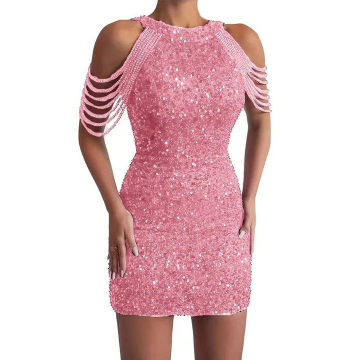 Océane | Robe Sequin Femme Mini Moulante Épaules Dénudées