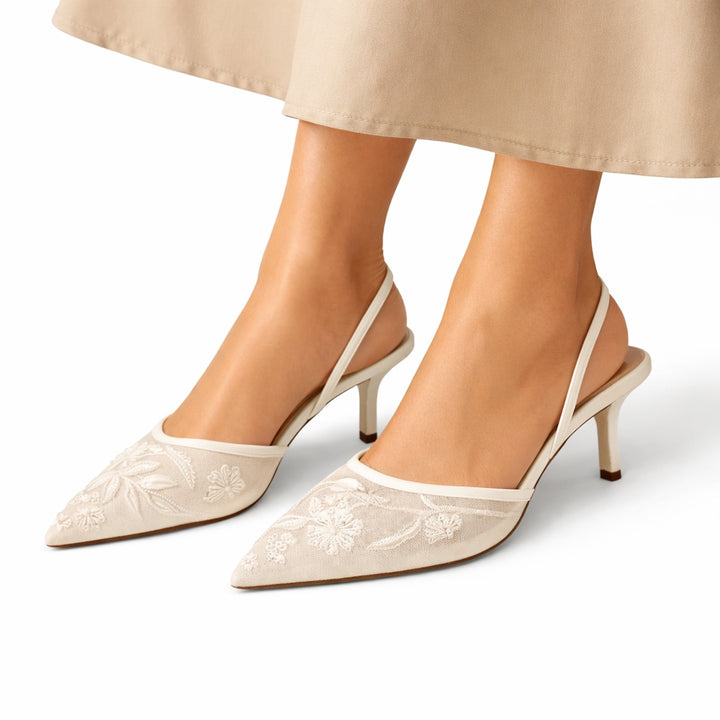 Ombeline | Escarpins Slingback Femme Broderie Florale Bout Pointu