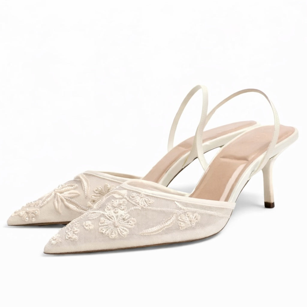 Ombeline | Escarpins Slingback Femme Broderie Florale Bout Pointu