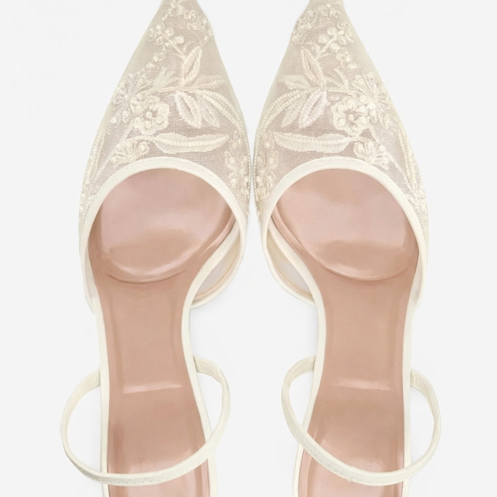 Ombeline | Escarpins Slingback Femme Broderie Florale Bout Pointu