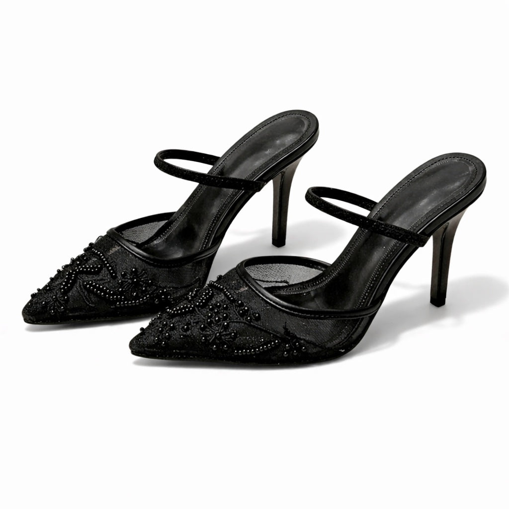 Ombeline | Escarpins Slingback Femme Broderie Florale Bout Pointu
