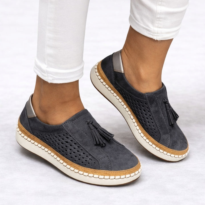 Ombeline | Mocassin Plateforme Femme Daim Franges Sans Lacets