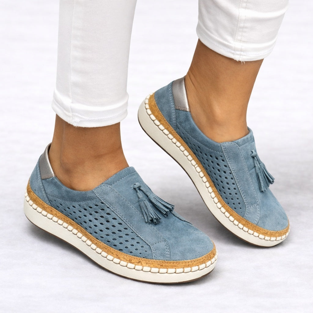 Ombeline | Mocassin Plateforme Femme Daim Franges Sans Lacets
