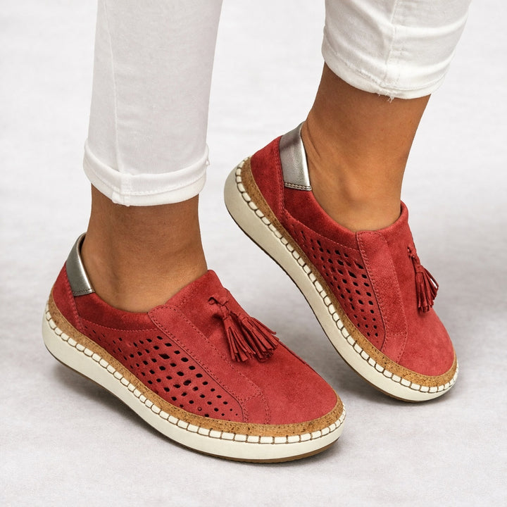 Ombeline | Mocassin Plateforme Femme Daim Franges Sans Lacets