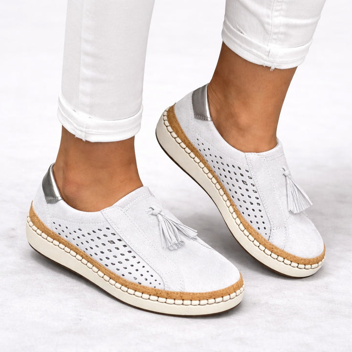 Ombeline | Mocassin Plateforme Femme Daim Franges Sans Lacets