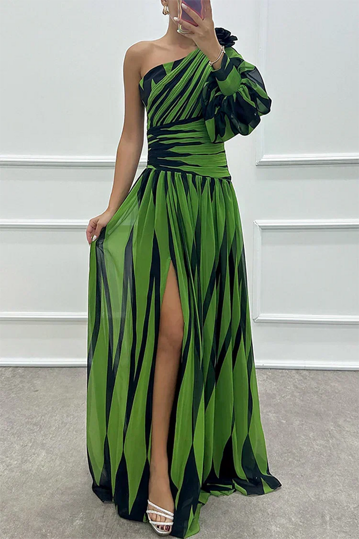 Ombeline | Robe de Soirée Manche Longue Femme Longue Épaule Asymétrique