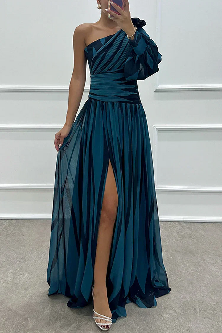 Ombeline | Robe de Soirée Manche Longue Femme Longue Épaule Asymétrique