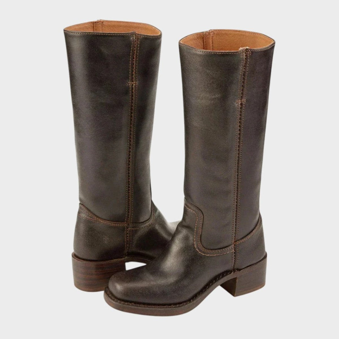 Pauline | Bottes Cuir Femme Tige Mi-Mollet Talon Bloc