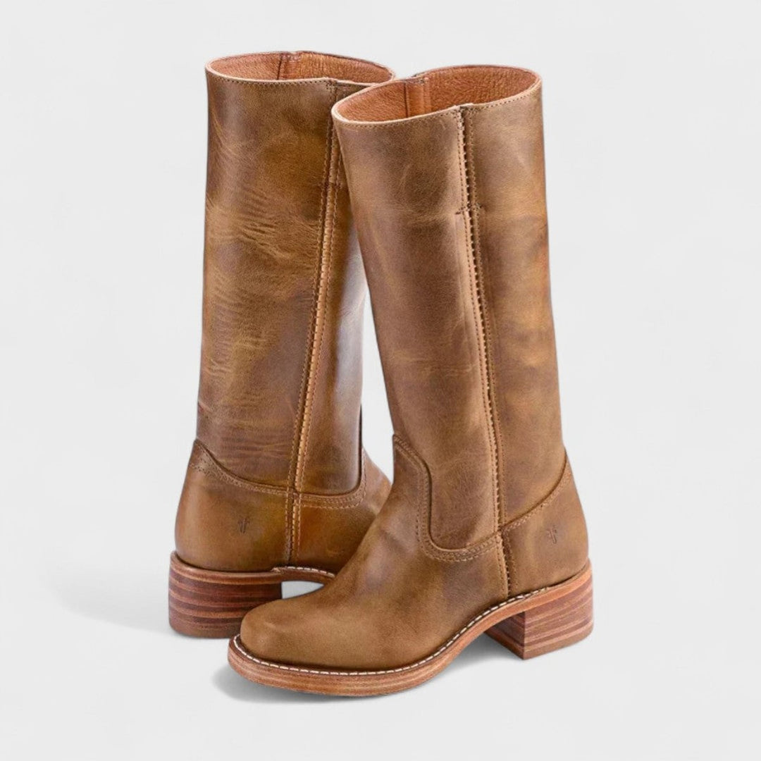 Pauline | Bottes Cuir Femme Tige Mi-Mollet Talon Bloc