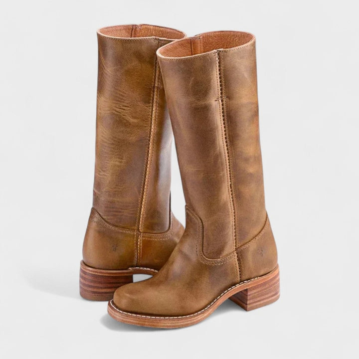 Pauline | Bottes Cuir Femme Tige Mi-Mollet Talon Bloc