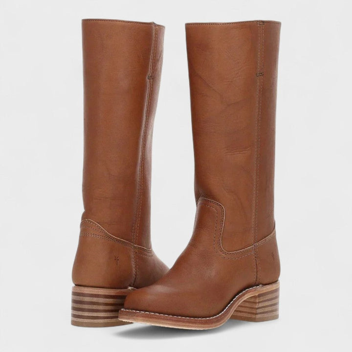 Pauline | Bottes Cuir Femme Tige Mi-Mollet Talon Bloc