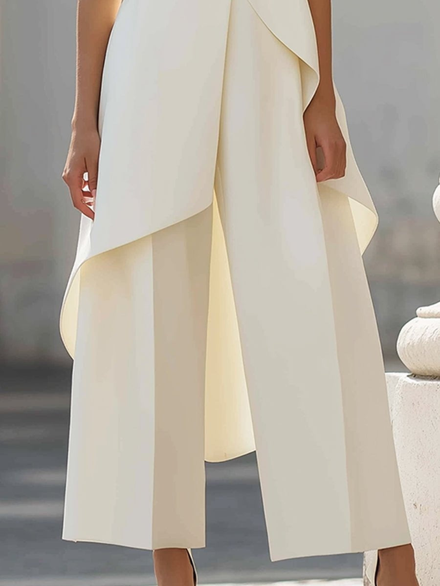 Pauline | Ensemble Col Montant Asymétrique Femme Pantalon Large