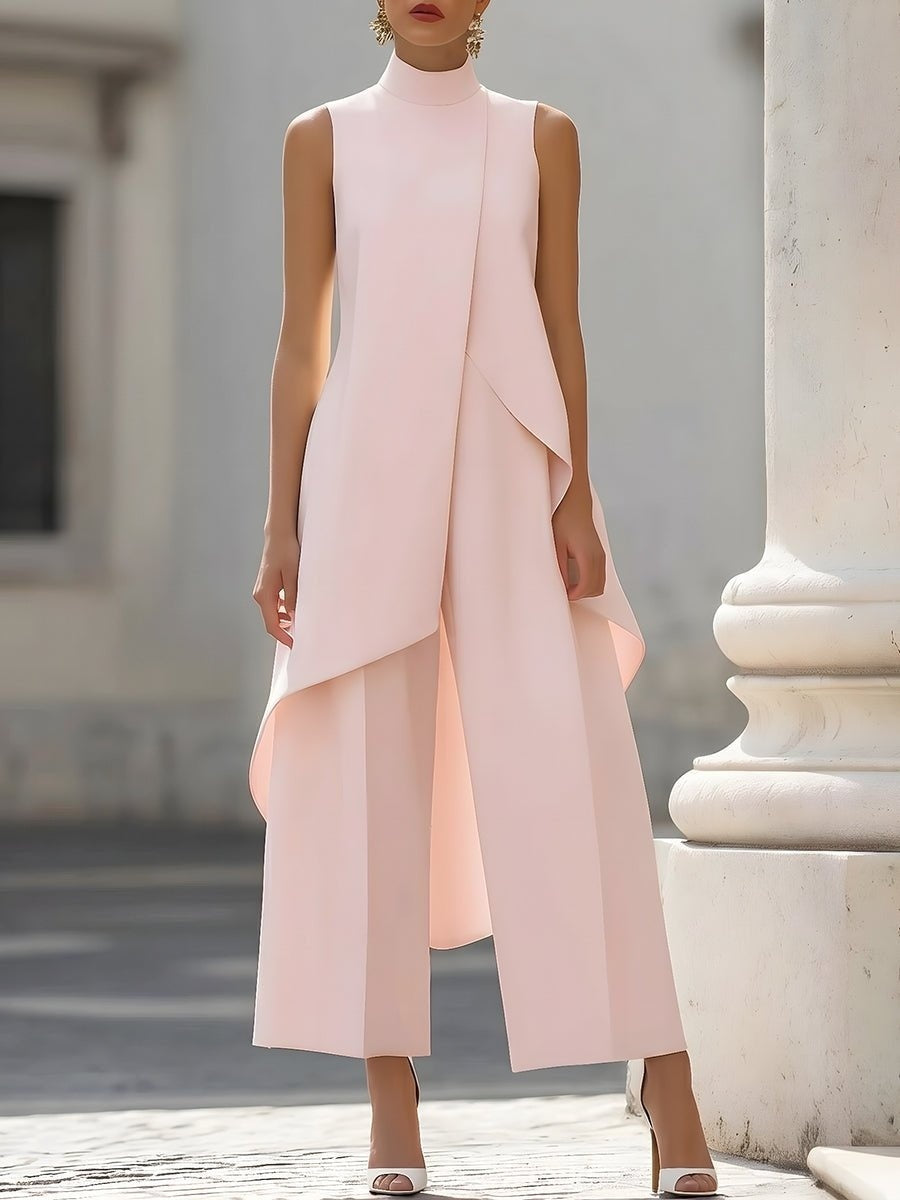 Pauline | Ensemble Col Montant Asymétrique Femme Pantalon Large