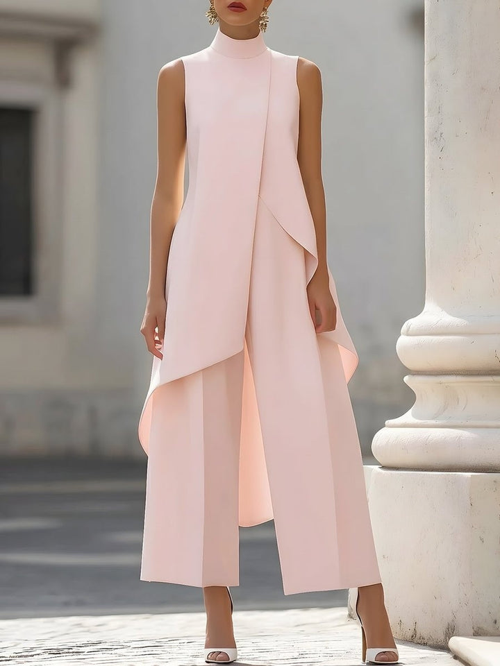 Pauline | Ensemble Col Montant Asymétrique Femme Pantalon Large