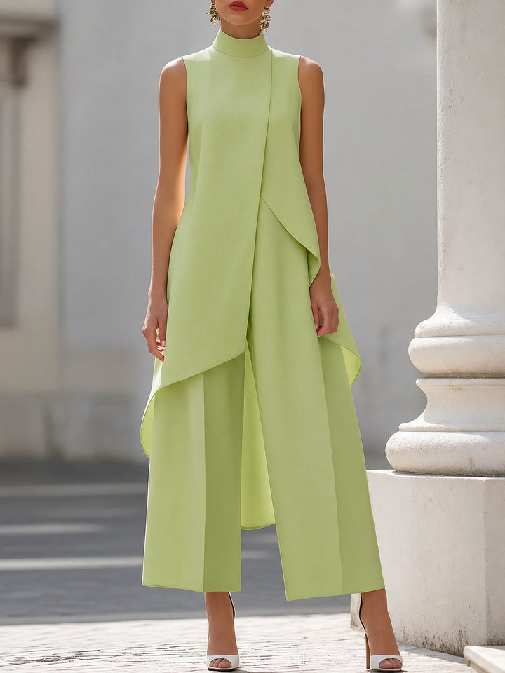 Pauline | Ensemble Col Montant Asymétrique Femme Pantalon Large