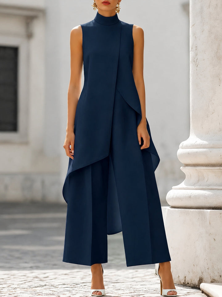 Pauline | Ensemble Col Montant Asymétrique Femme Pantalon Large
