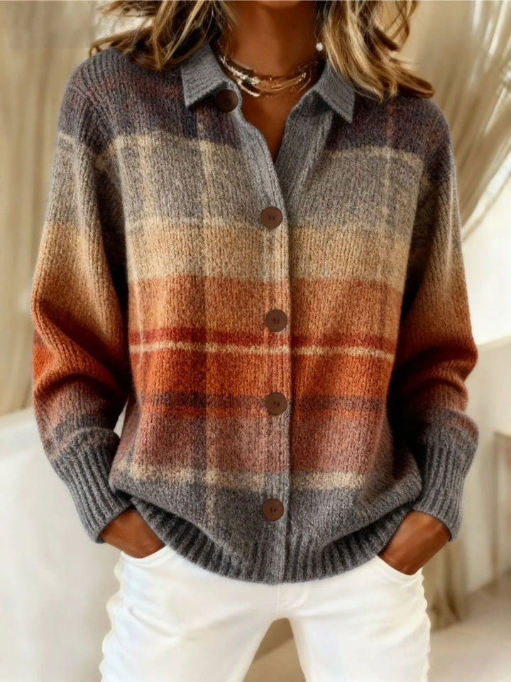 Pauline | Gilet Grosse Maille Femme à Carreaux Oversize Boutons