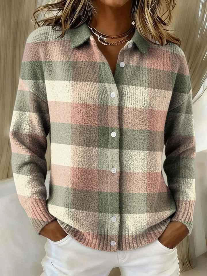 Pauline | Gilet Grosse Maille Femme à Carreaux Oversize Boutons