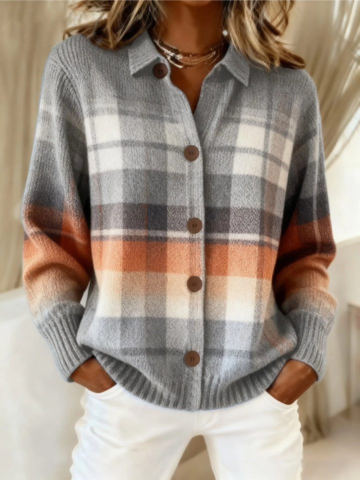 Pauline | Gilet Grosse Maille Femme à Carreaux Oversize Boutons