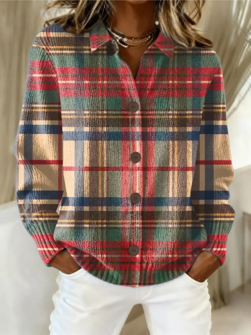 Pauline | Gilet Grosse Maille Femme à Carreaux Oversize Boutons