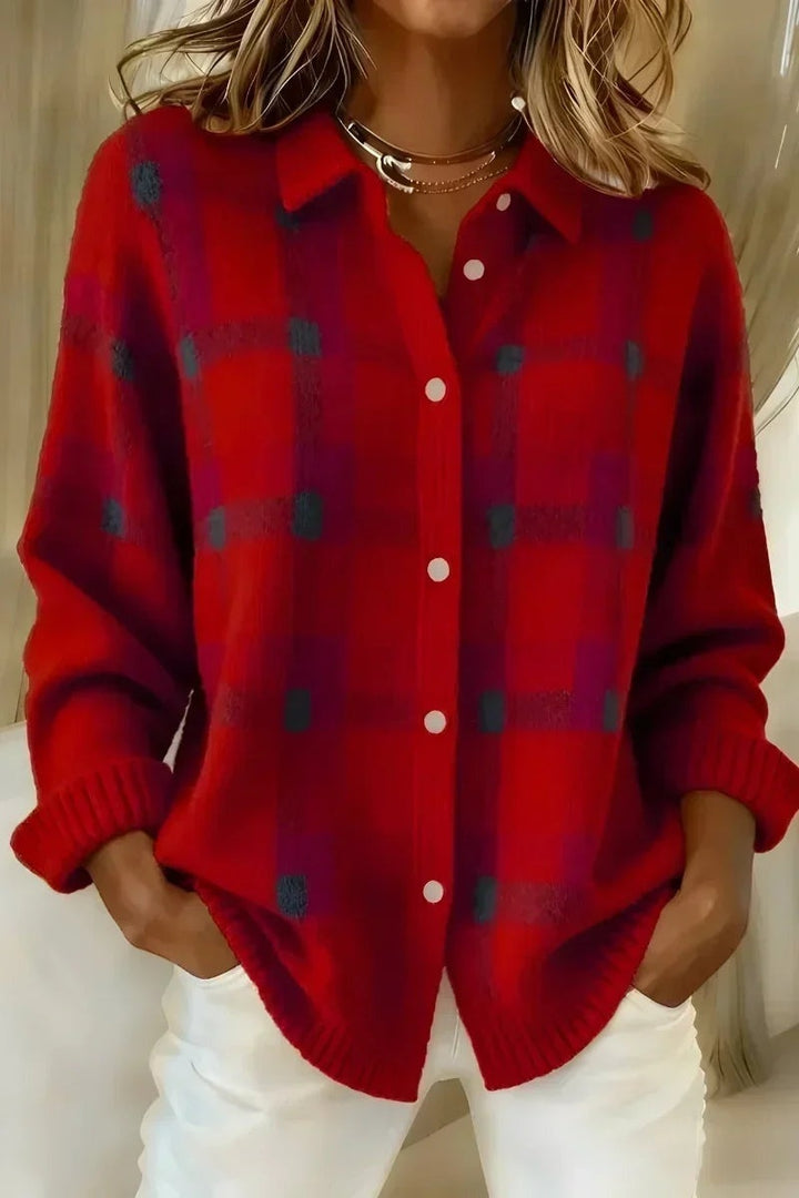 Pauline | Gilet Grosse Maille Femme à Carreaux Oversize Boutons