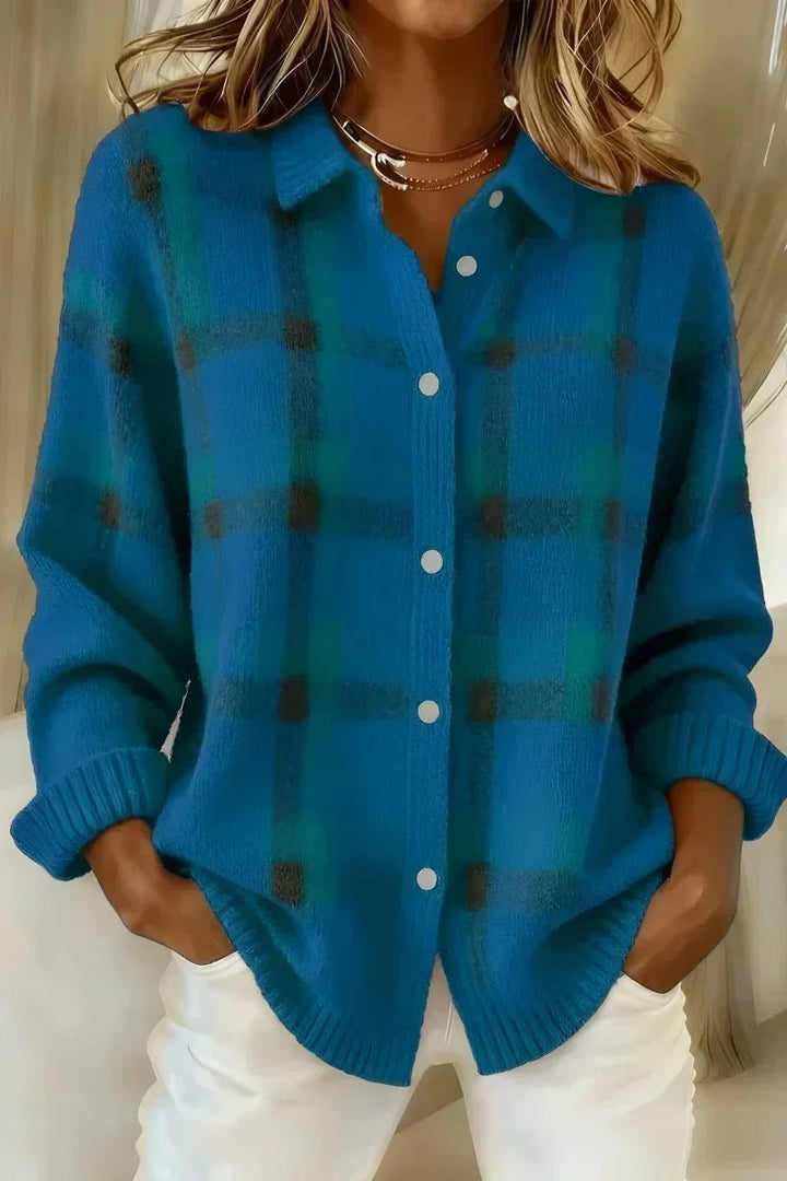 Pauline | Gilet Grosse Maille Femme à Carreaux Oversize Boutons