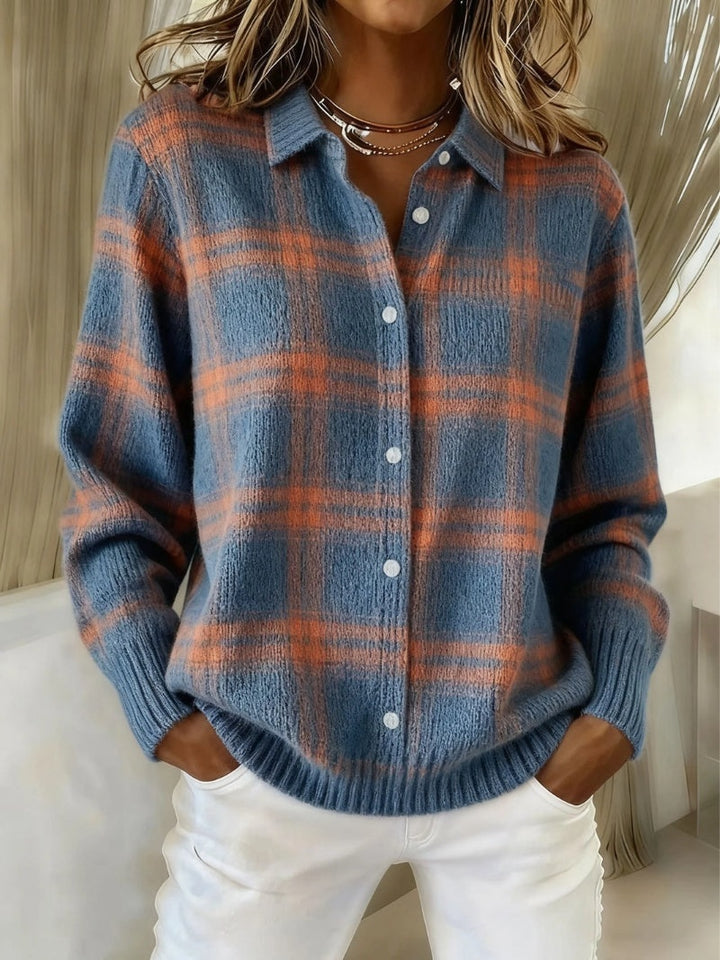 Pauline | Gilet Grosse Maille Femme à Carreaux Oversize Boutons
