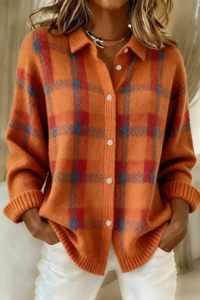 Pauline | Gilet Grosse Maille Femme à Carreaux Oversize Boutons