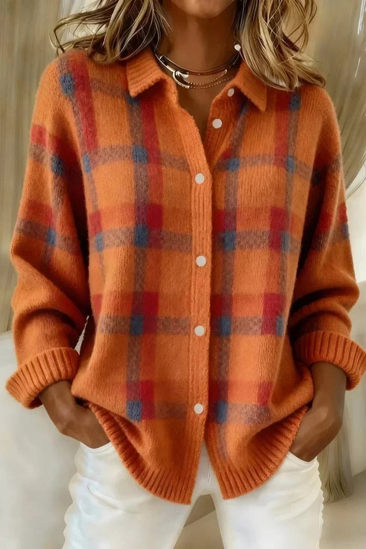 Pauline | Gilet Grosse Maille Femme à Carreaux Oversize Boutons