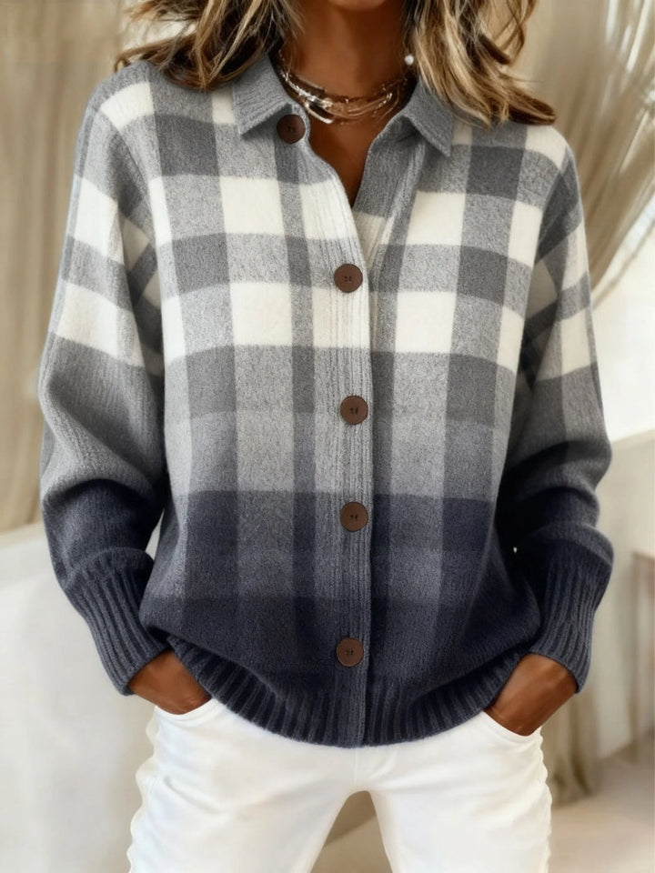 Pauline | Gilet Grosse Maille Femme à Carreaux Oversize Boutons