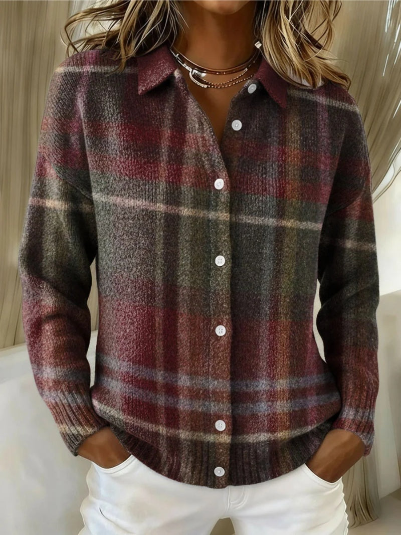 Pauline | Gilet Grosse Maille Femme à Carreaux Oversize Boutons