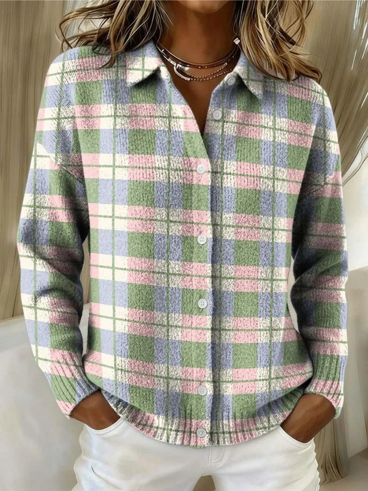 Pauline | Gilet Grosse Maille Femme à Carreaux Oversize Boutons