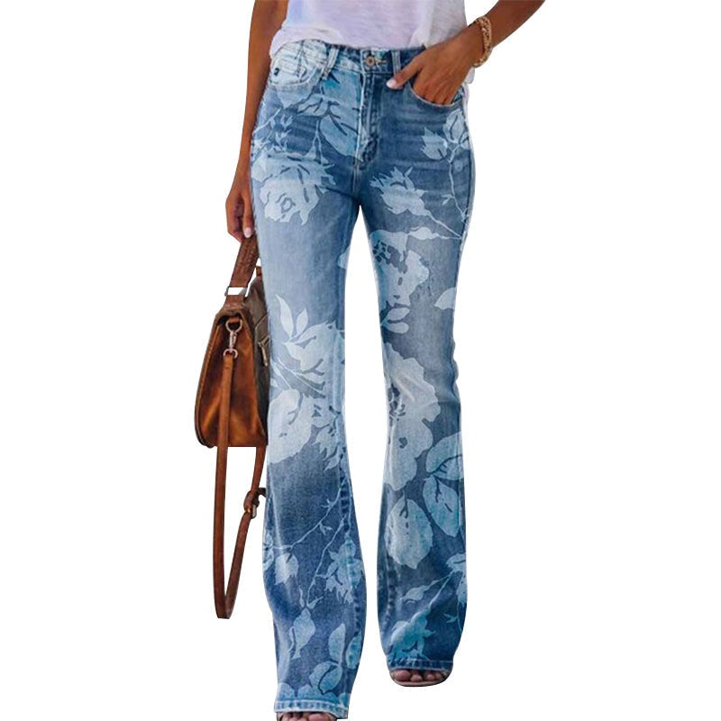 Pauline | Jean Taille Haute Femme Évasé Imprimé Floral