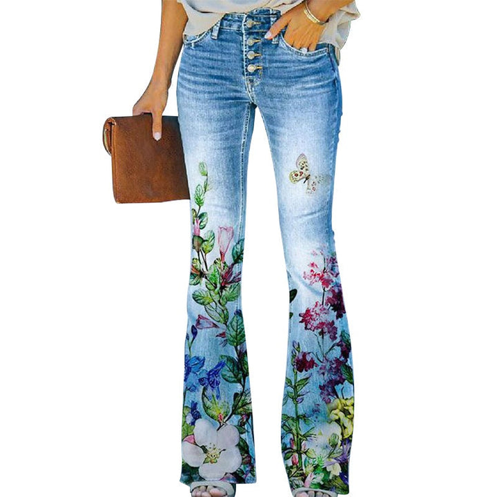 Pauline | Jean Taille Haute Femme Évasé Imprimé Floral