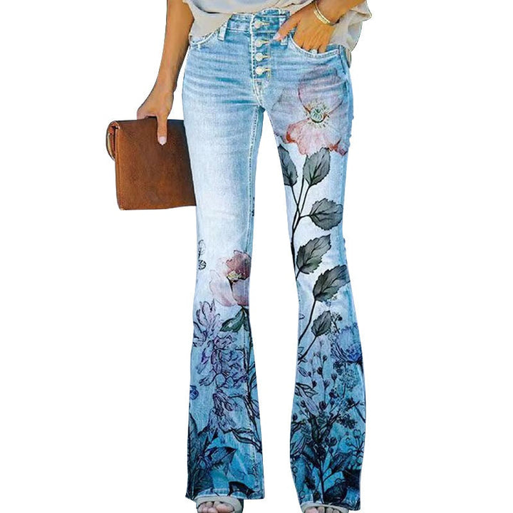 Pauline | Jean Taille Haute Femme Évasé Imprimé Floral