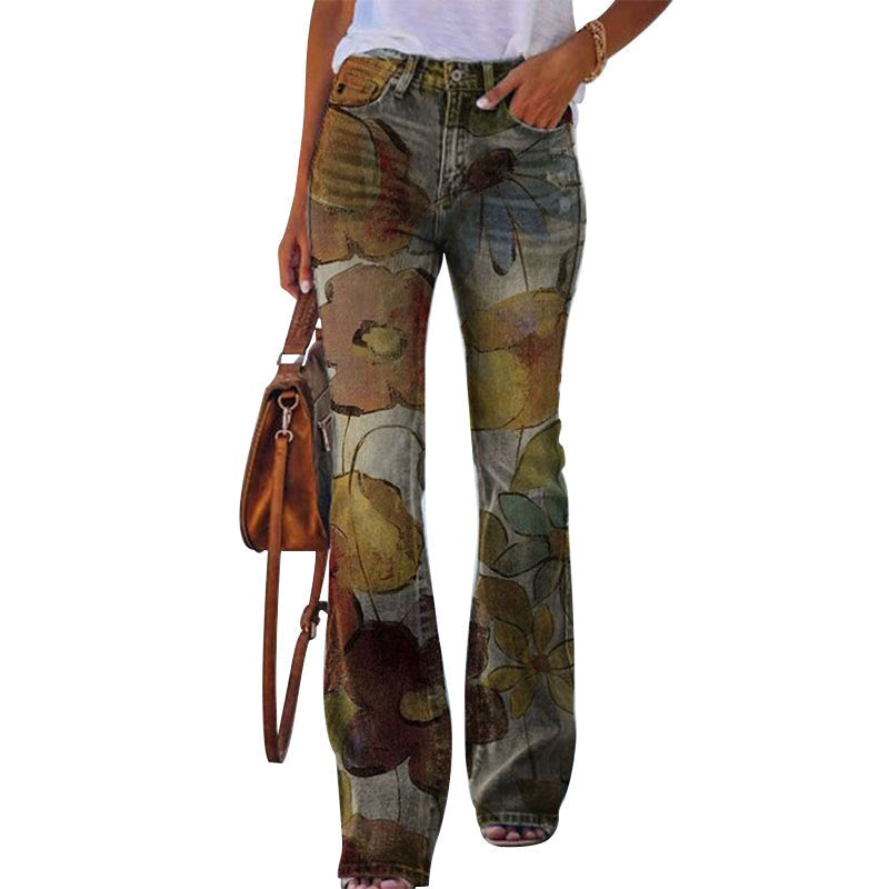 Pauline | Jean Taille Haute Femme Évasé Imprimé Floral