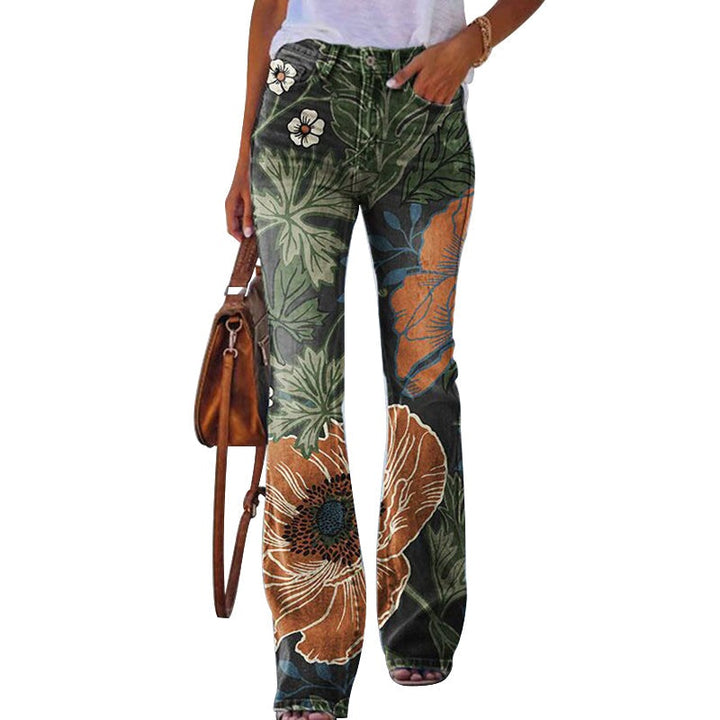 Pauline | Jean Taille Haute Femme Évasé Imprimé Floral