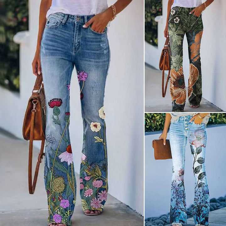 Pauline | Jean Taille Haute Femme Évasé Imprimé Floral