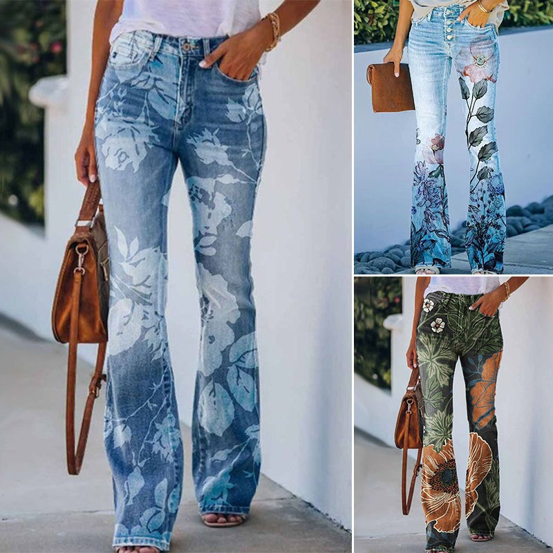 Pauline | Jean Taille Haute Femme Évasé Imprimé Floral