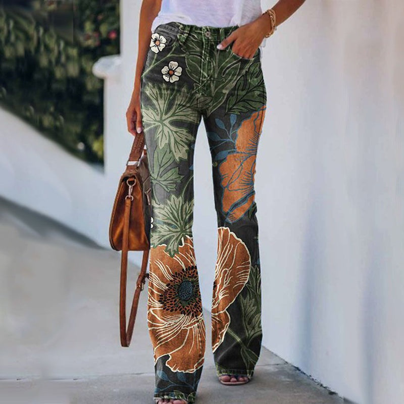 Pauline | Jean Taille Haute Femme Évasé Imprimé Floral