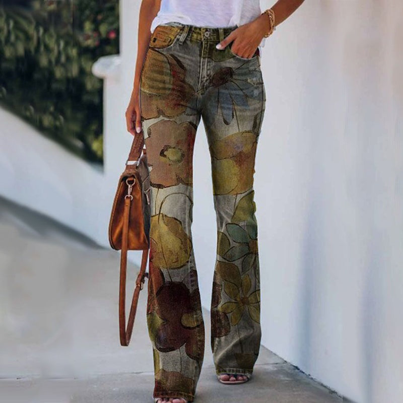 Pauline | Jean Taille Haute Femme Évasé Imprimé Floral