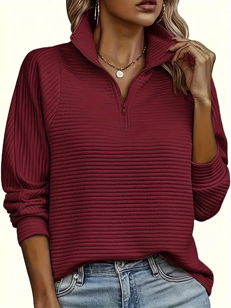 Pauline | Pull Zippé Femme Col Montant Manches Longues