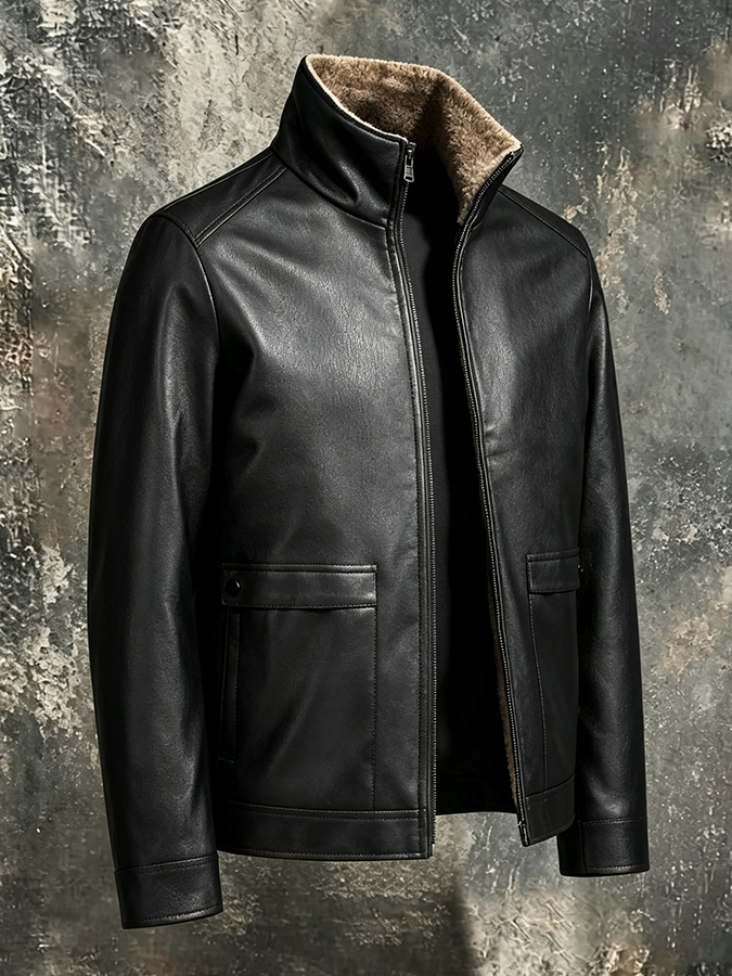 Quentin | Blouson en Cuir Homme Doublé Sherpa Col Montant Zippé
