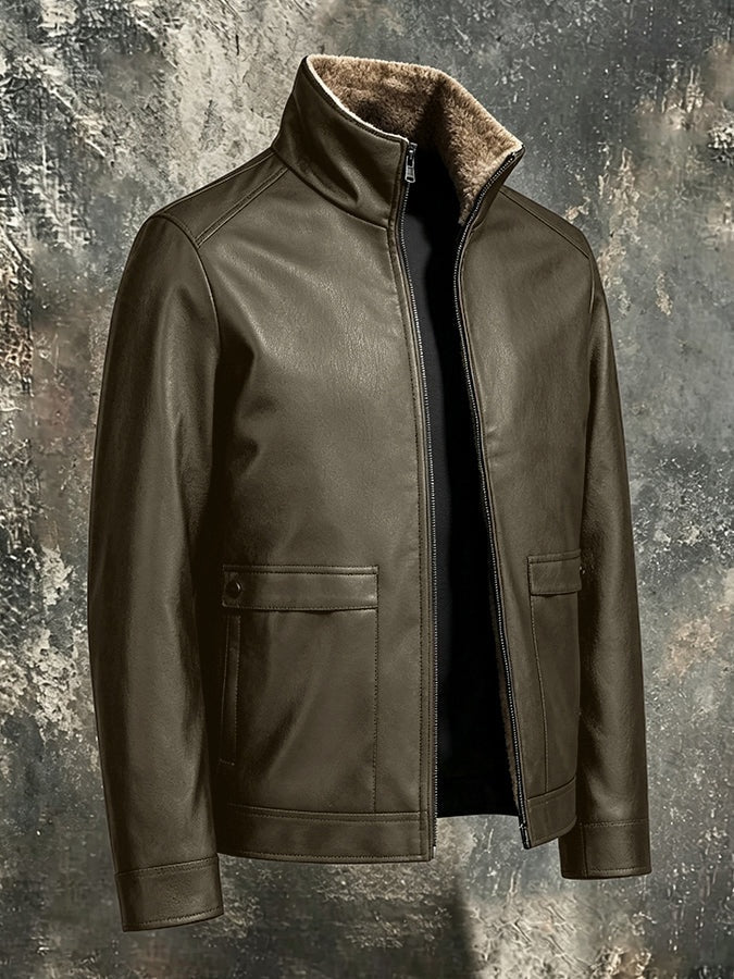 Quentin | Blouson en Cuir Homme Doublé Sherpa Col Montant Zippé